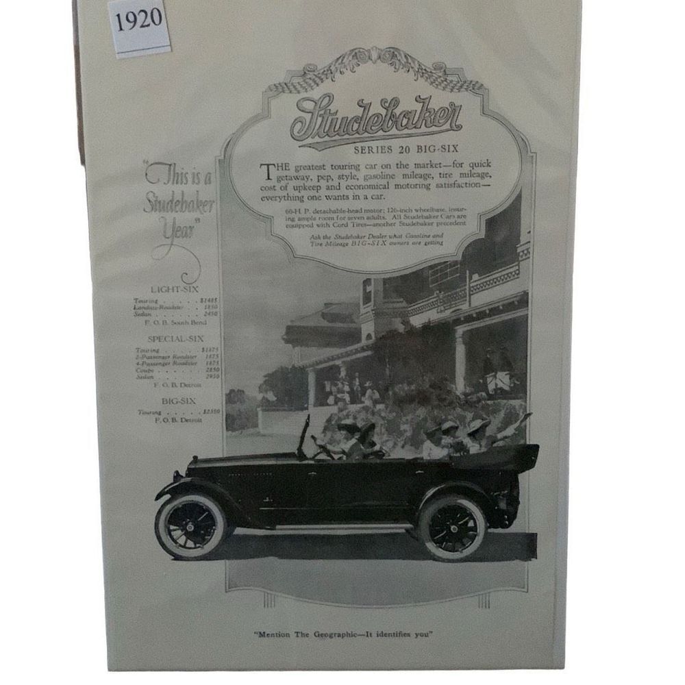 Vintage 1920 Studebaker Series 20 Big Six Ad Advertisement